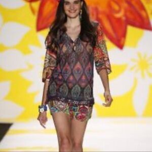 Sheer geo print tunic top